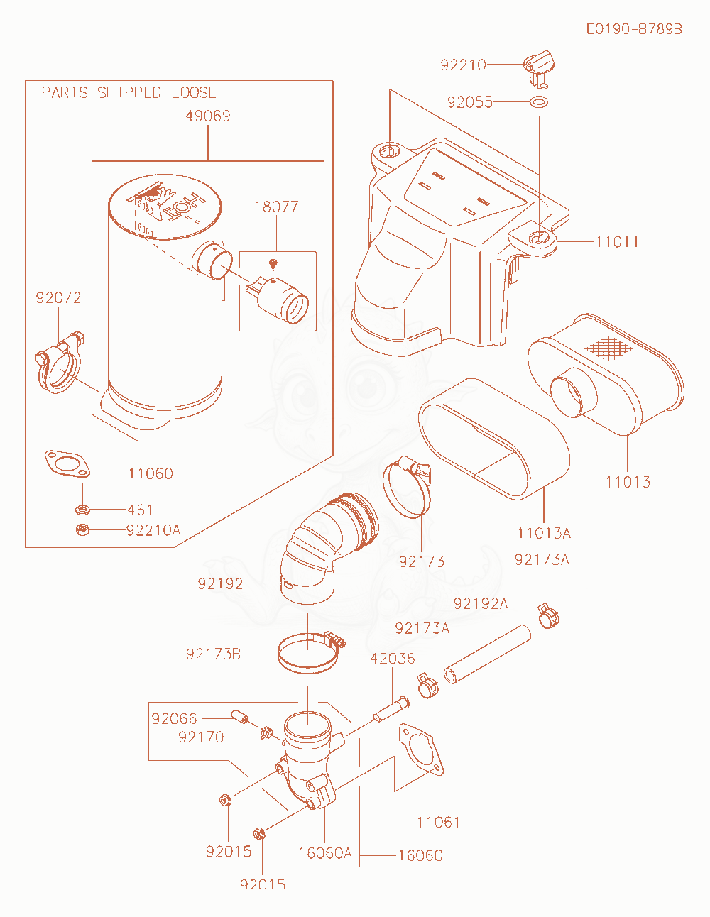 Exploded parts diagram of the Air-Filter / Muffler(Be51) of a Kawasaki FS691V-BE51 engine, with numbered balloons