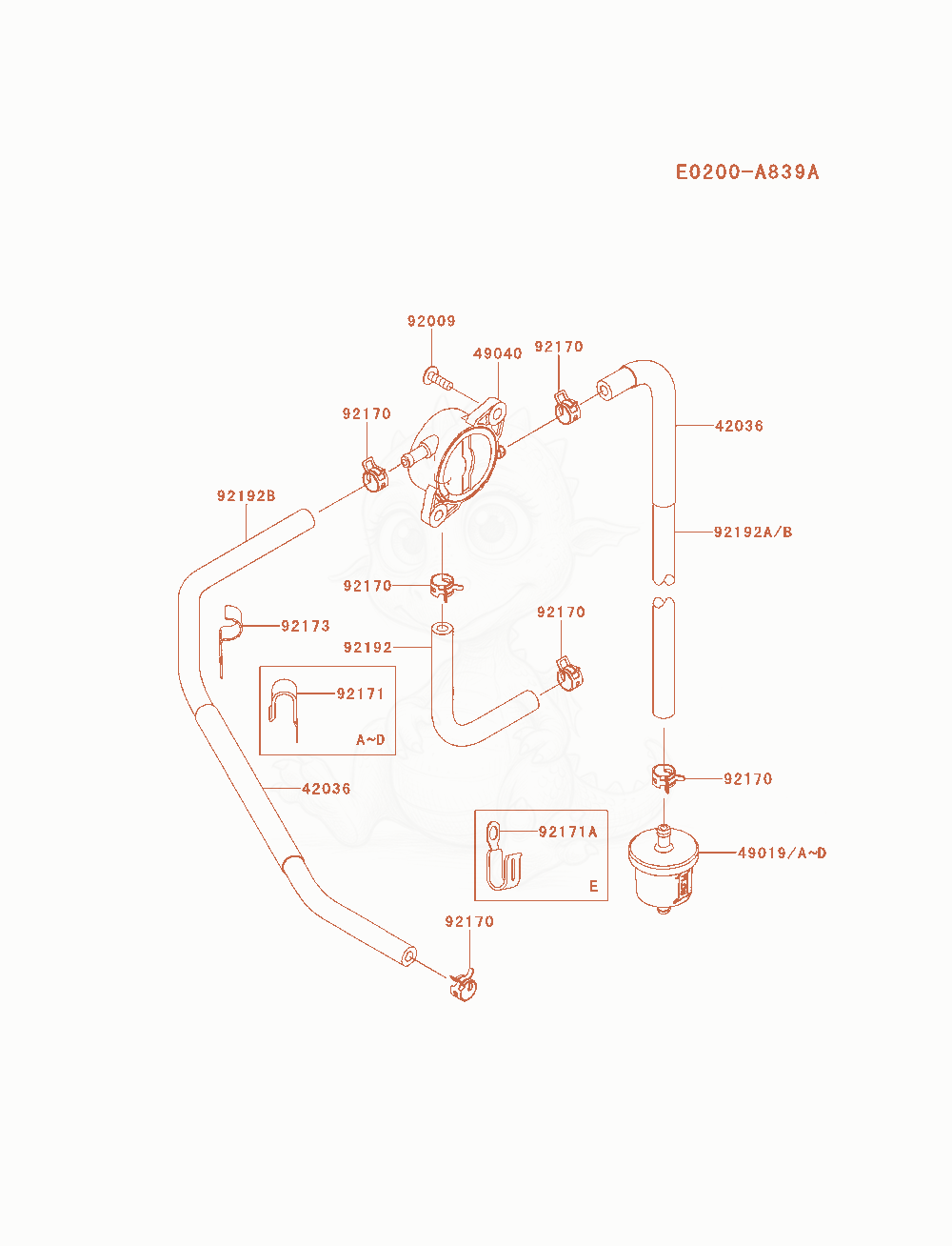 Despiece del Fuel-Tank / Fuel-Valve de un motor Kawasaki FR730V-BS04, con globos numerados