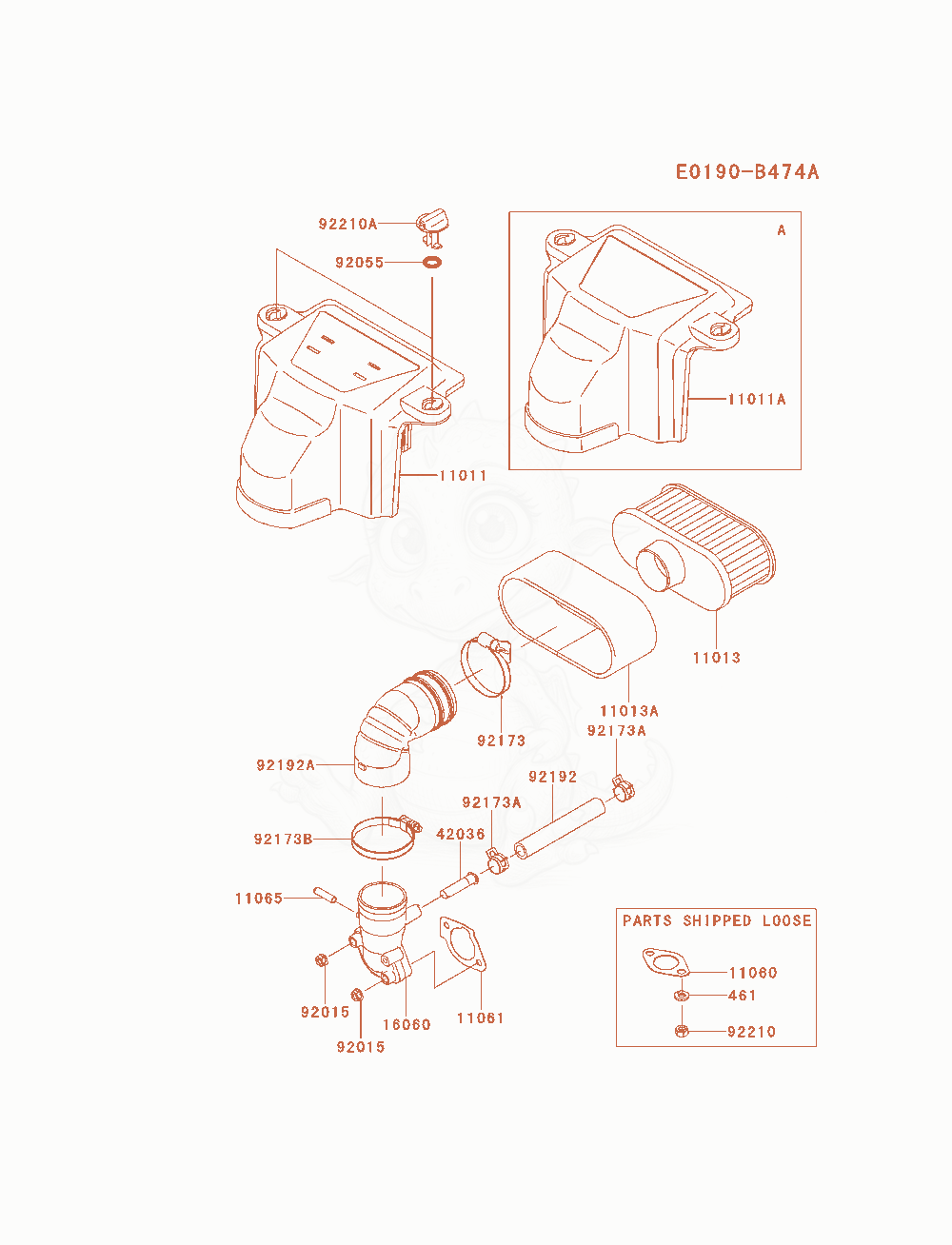 Exploded parts diagram of the Air-Filter / Muffler of a Kawasaki FS651V-AS14 engine, with numbered balloons