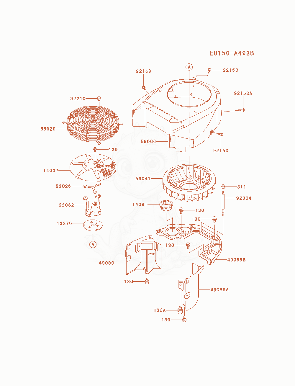Despiece del Cooling-Equipment de un motor Kawasaki FH721V-AS22, con globos numerados