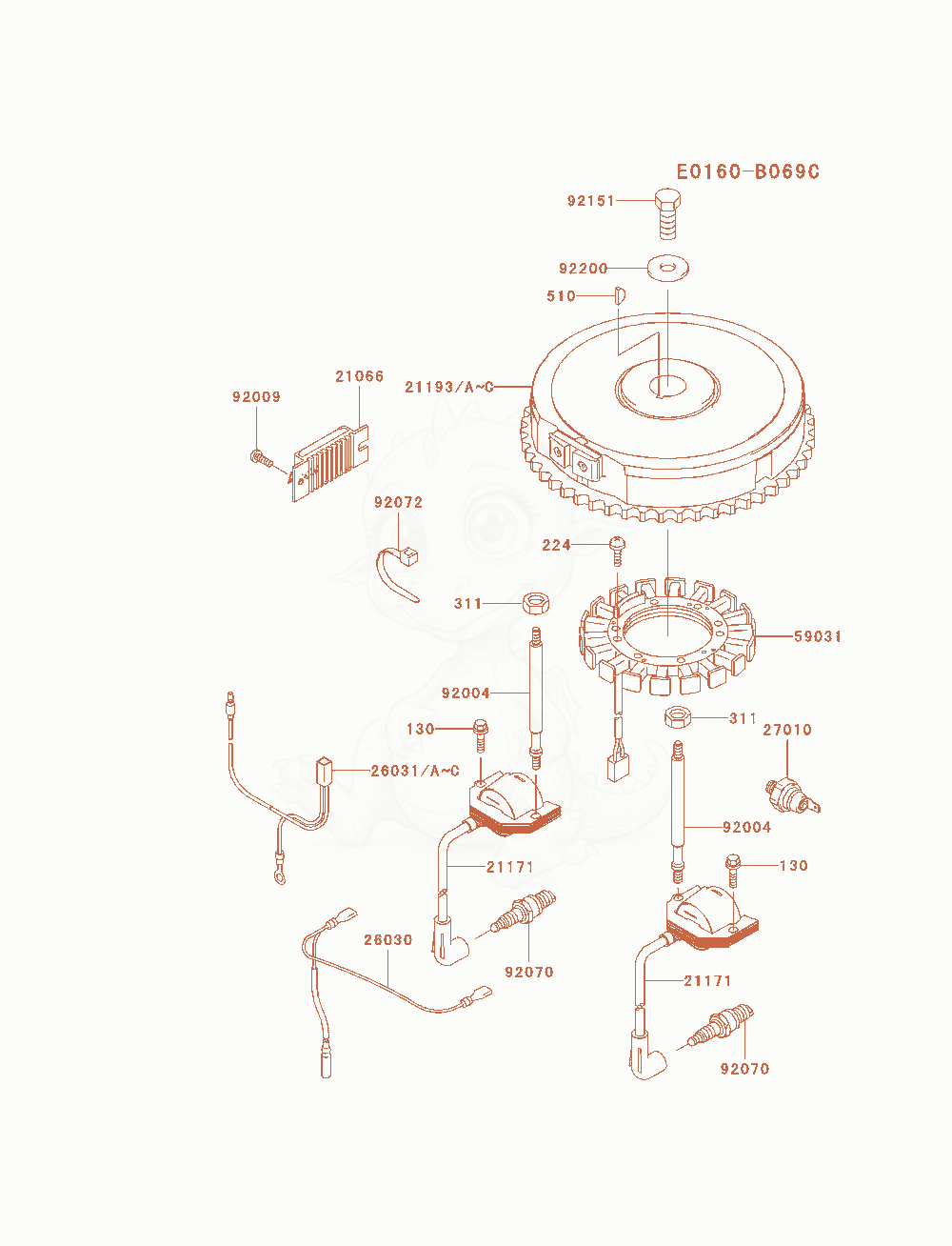 Exploded parts diagram of the Electric-Equipment of a Kawasaki FH580V-AS29 engine, with numbered balloons