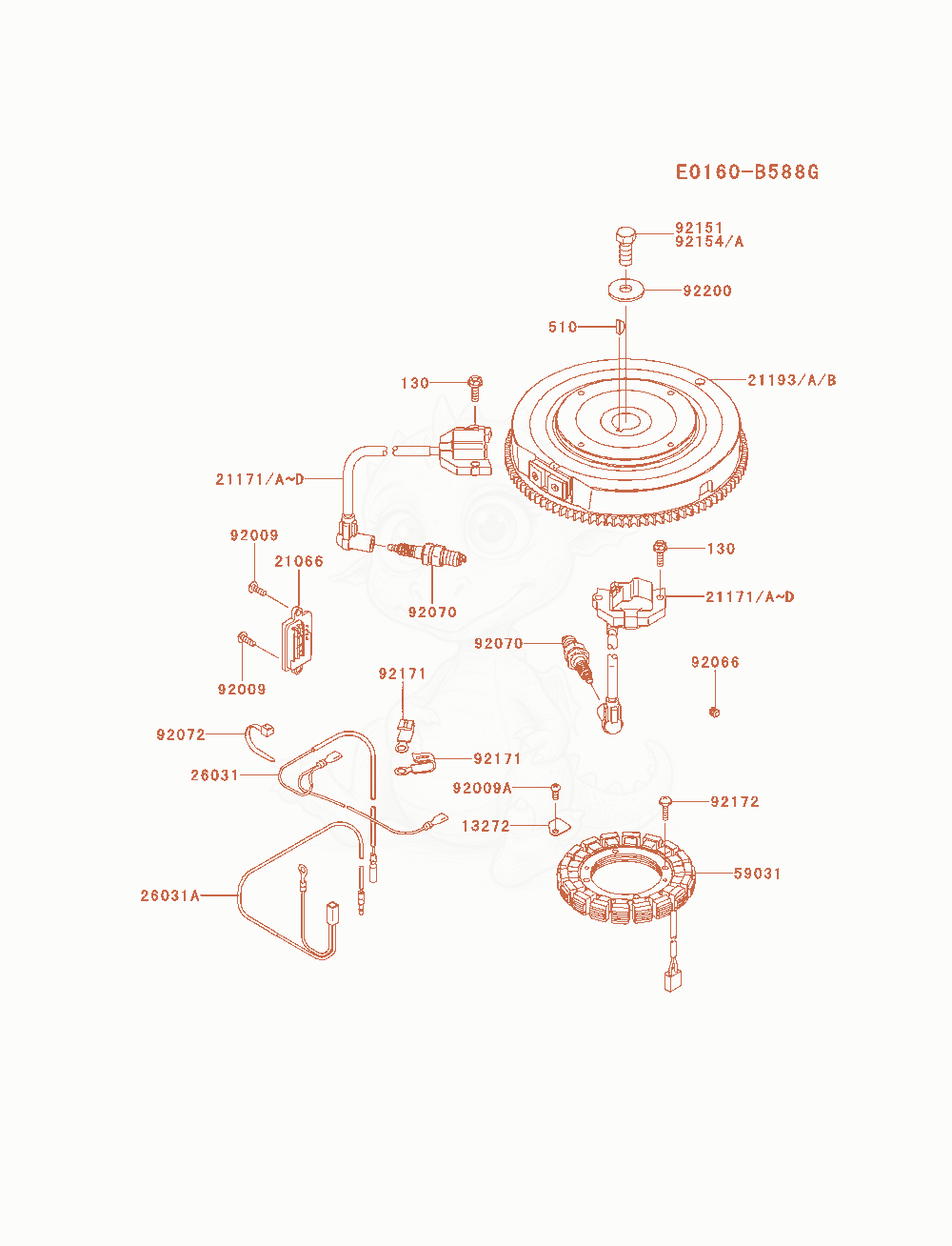 Despiece del Electric-Equipment de un motor Kawasaki FX730V-AS00, con globos numerados