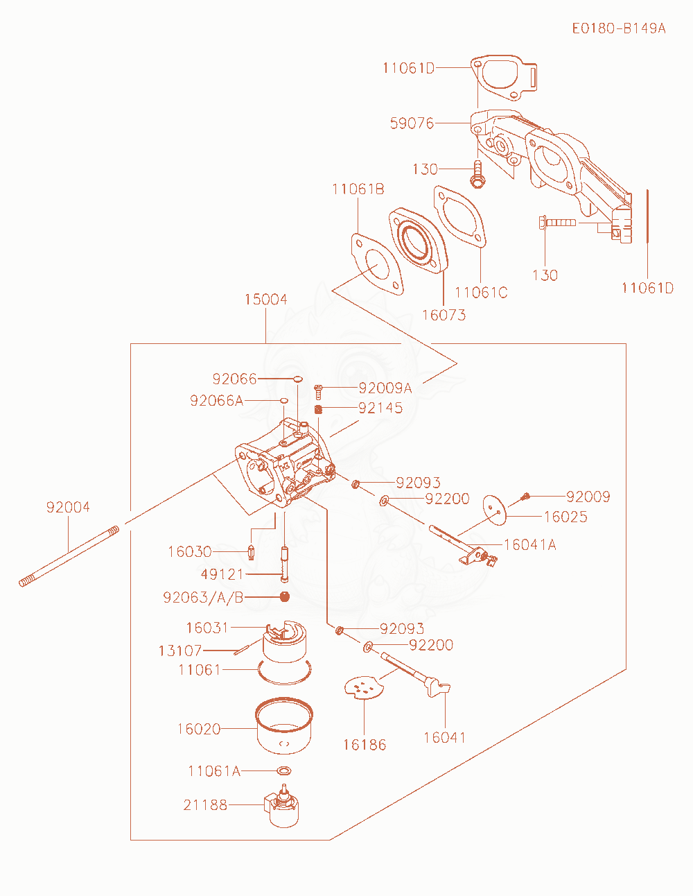Despiece del Carburetor de un motor Kawasaki FS730V-AS26, con globos numerados