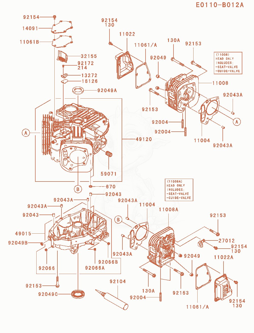 Exploded parts diagram of the Cylinder / Crankcase of a Kawasaki FR600V-BS06 engine, with numbered balloons