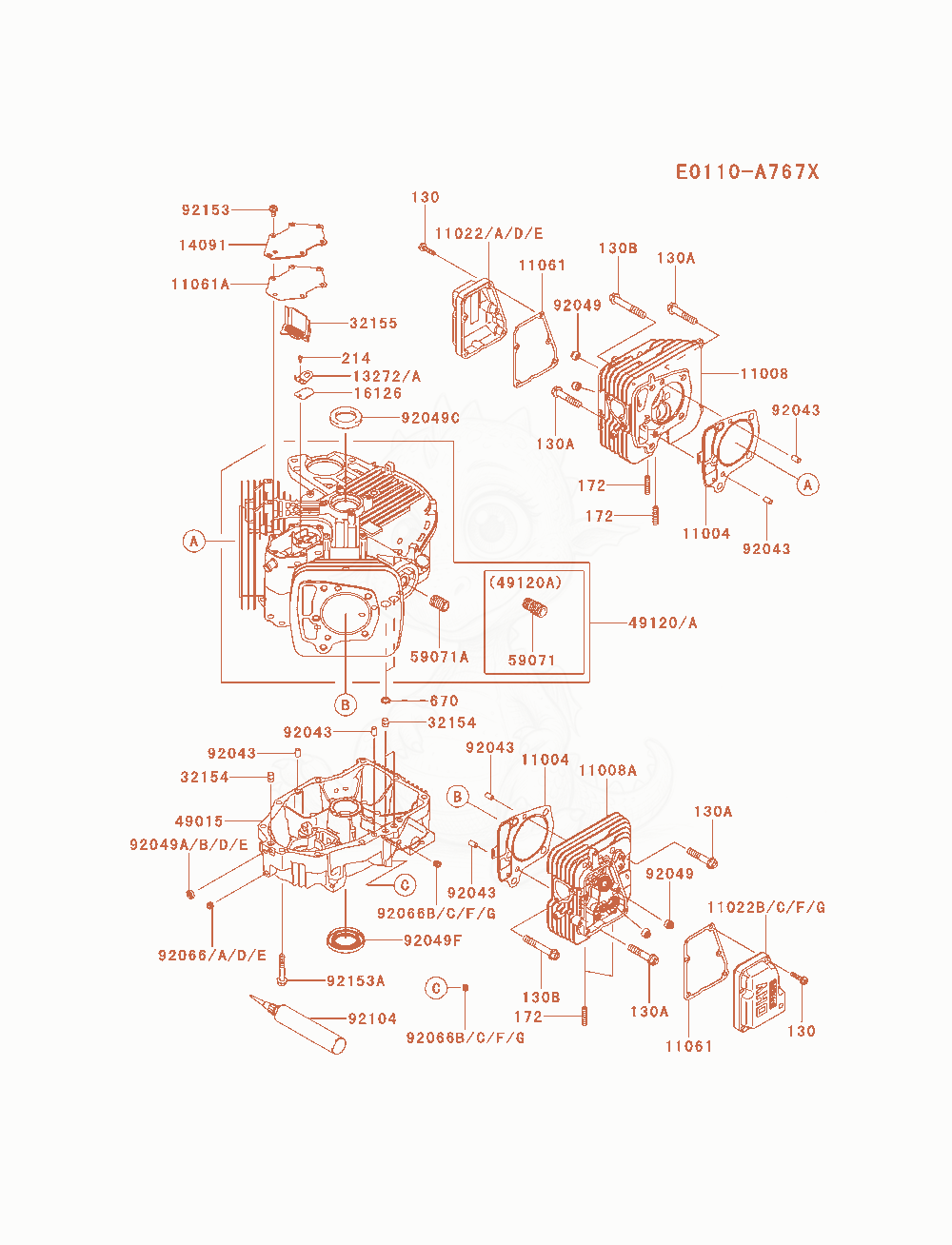 Exploded parts diagram of the Cylinder / Crankcase of a Kawasaki FS730V-AS09 engine, with numbered balloons