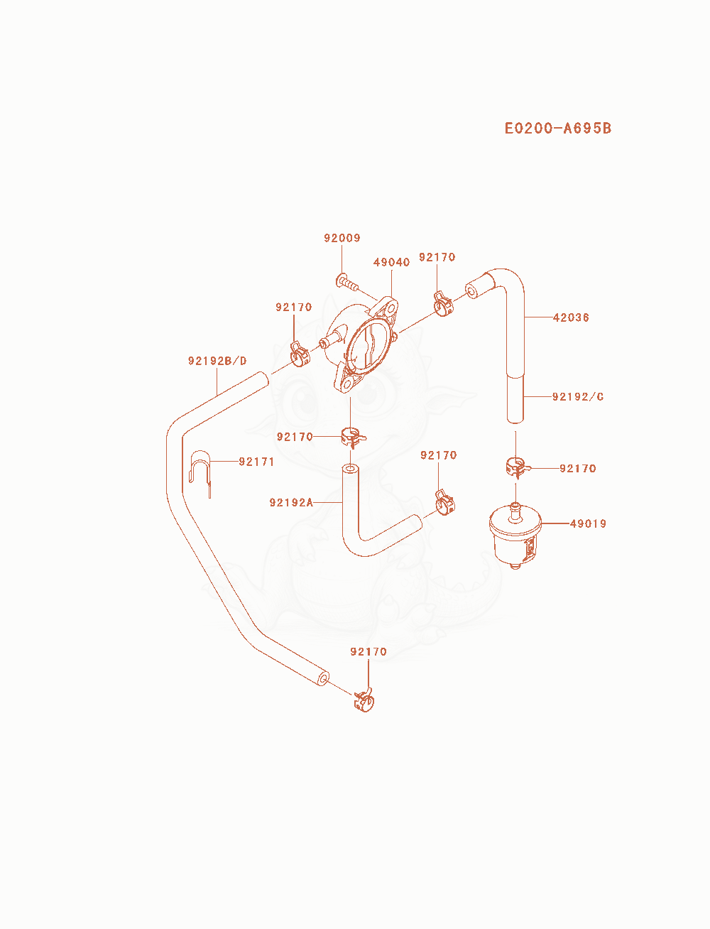 Despiece del Fuel-Tank / Fuel-Valve de un motor Kawasaki FX481V-AS06, con globos numerados