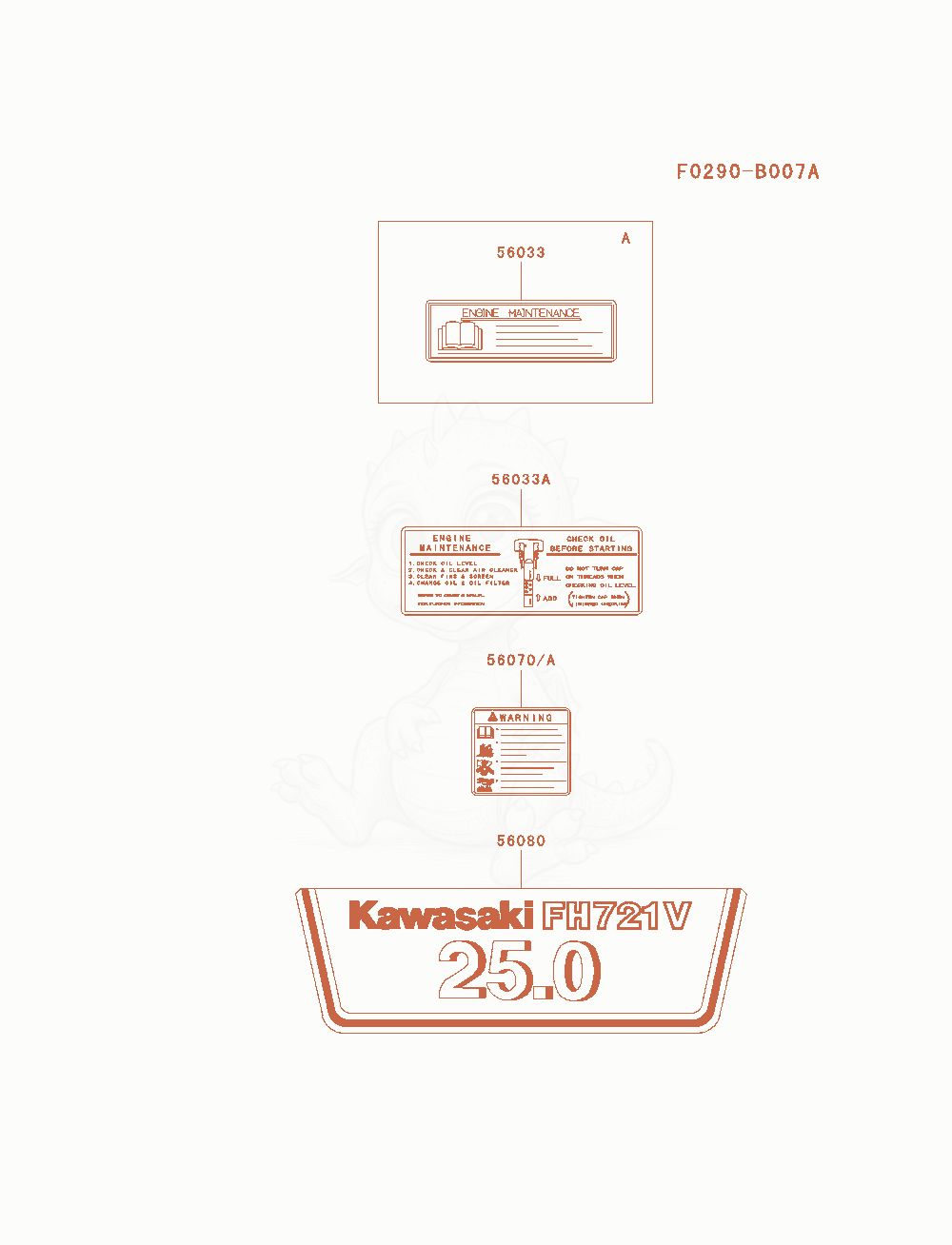 Despiece del Label de un motor Kawasaki FH721V-AS01, con globos numerados