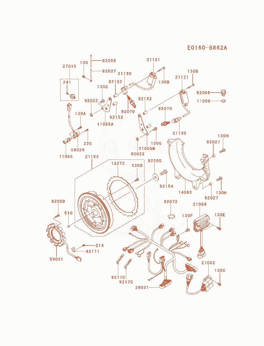 Despiece del Electric-Equipment(1 / 2) de un motor Kawasaki FD851D-MS02, con globos numerados