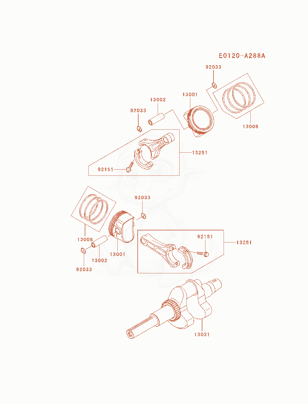 Exploded parts diagram of the Piston / Crankshaft of a Kawasaki FH770D-AS04 engine, with numbered balloons