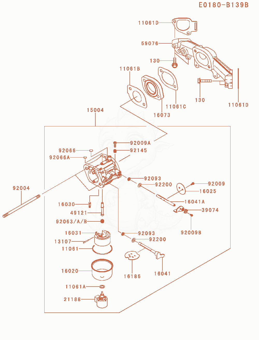 Despiece del Carburetor de un motor Kawasaki FS651V-AS21, con globos numerados