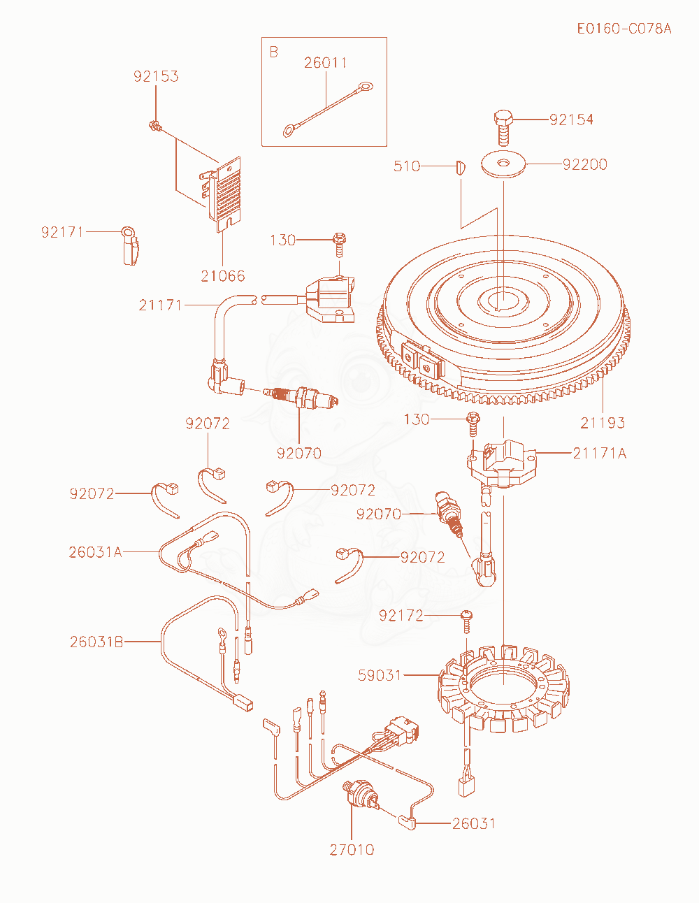 Despiece del Electric-Equipment de un motor Kawasaki FX801V-AS10, con globos numerados