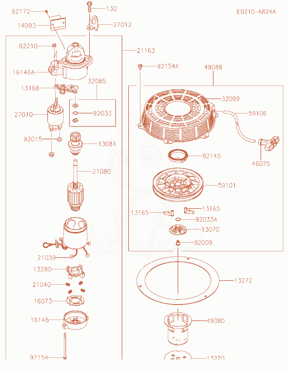 Exploded parts diagram of the Starter of a Kawasaki FX600V-AS20 engine, with numbered balloons