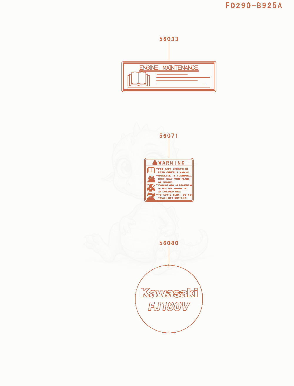 Exploded parts diagram of the Label of a Kawasaki FJ180V-DM00 engine, with numbered balloons