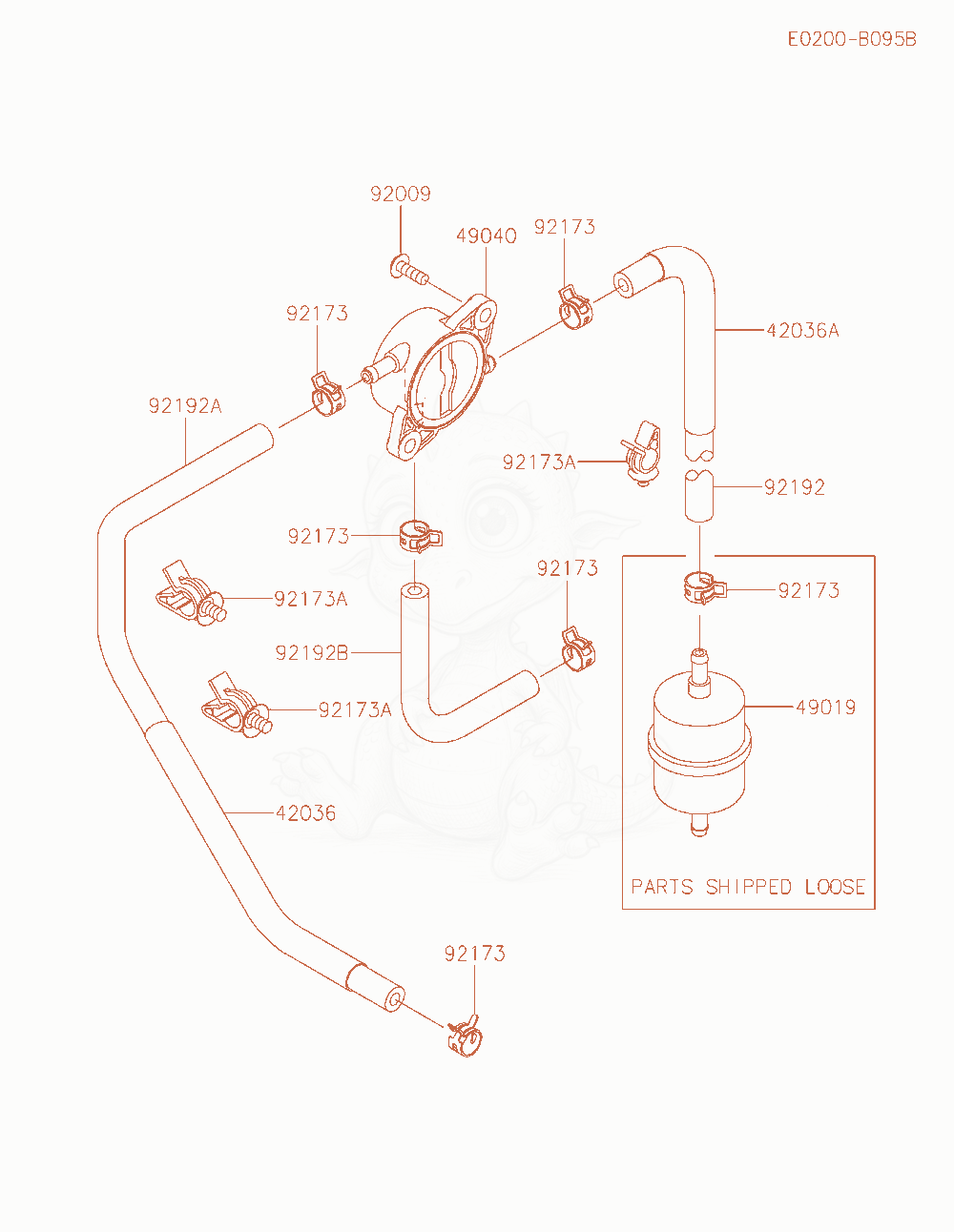Despiece del Fuel-Tank / Fuel-Valve de un motor Kawasaki FT730V-AS06, con globos numerados