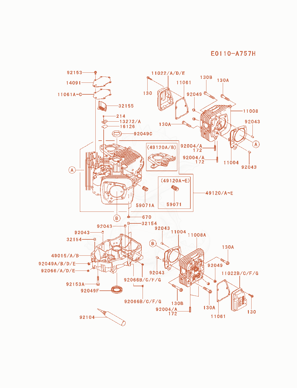Exploded parts diagram of the Cylinder / Crankcase of a Kawasaki FR651V-AS05 engine, with numbered balloons