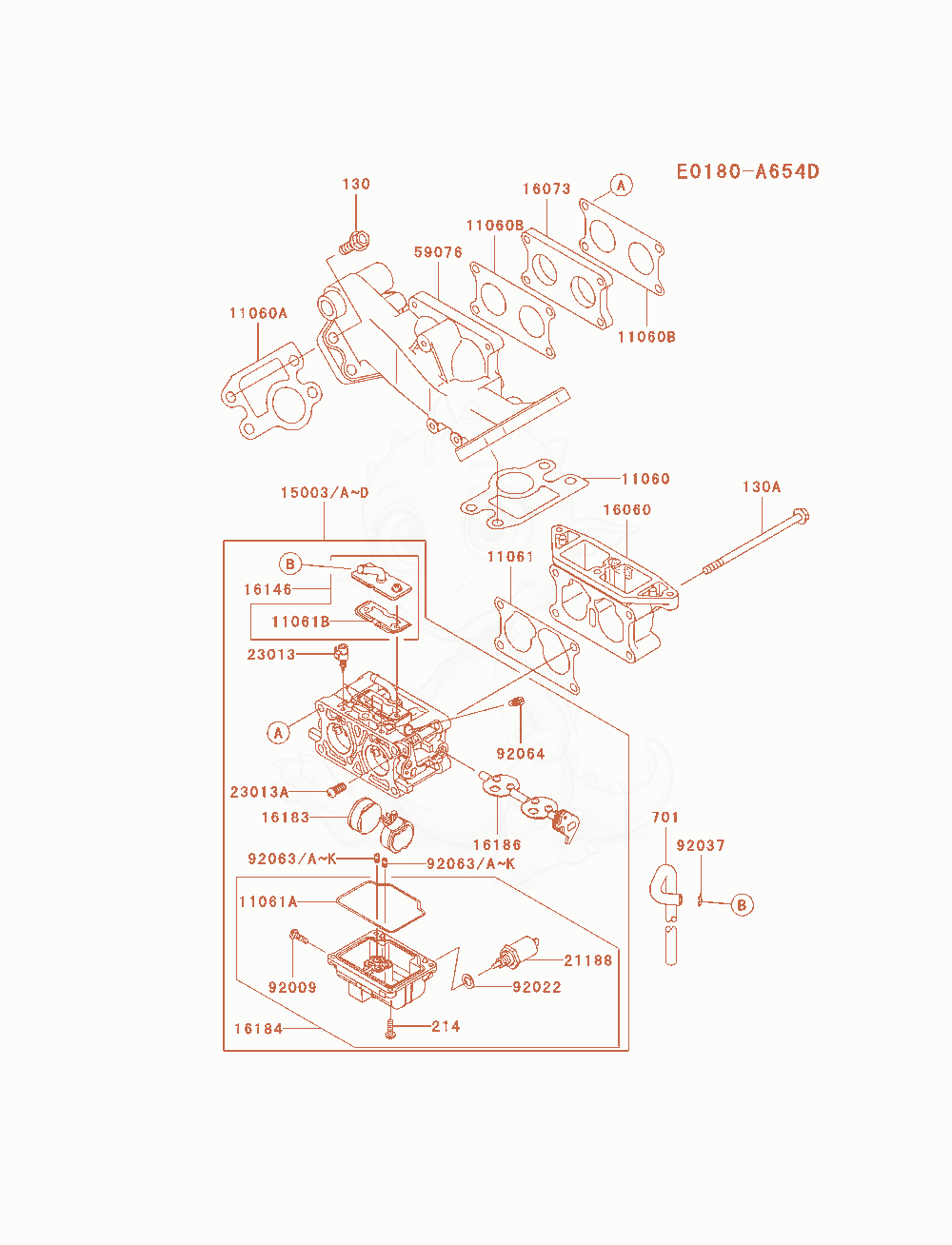 Despiece del Carburetor de un motor Kawasaki FD750D-BS09, con globos numerados