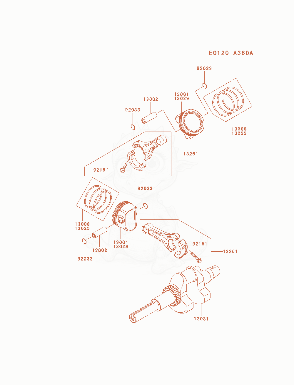 Despiece del Piston / Crankshaft de un motor Kawasaki FH770D-AS06, con globos numerados