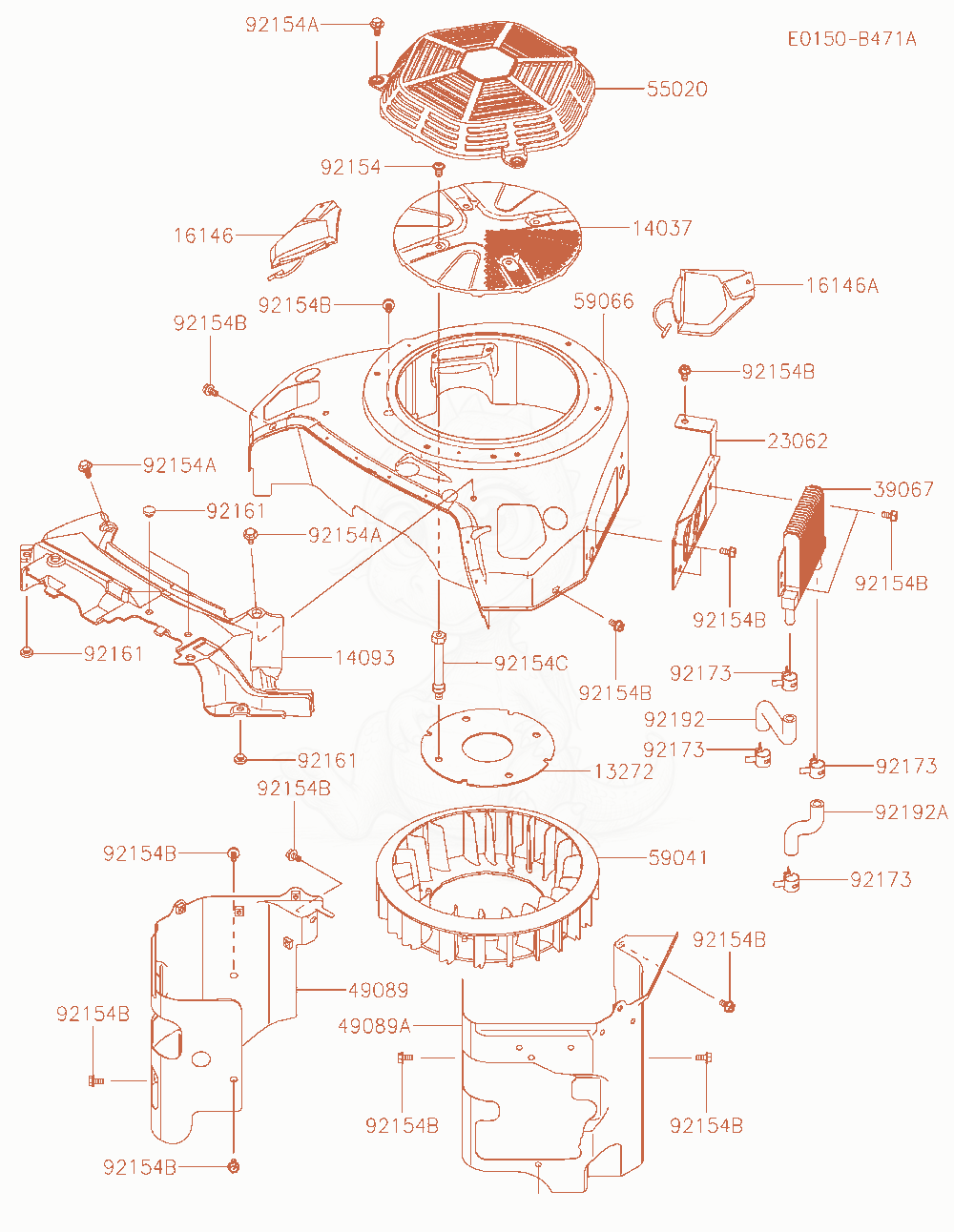 Exploded parts diagram of the Cooling-Equipment of a Kawasaki FXT00V-AW00 engine, with numbered balloons