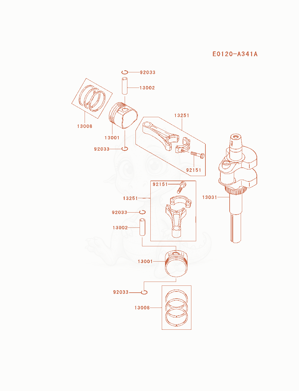 Exploded parts diagram of the Piston / Crankshaft of a Kawasaki FH580V-AS39 engine, with numbered balloons
