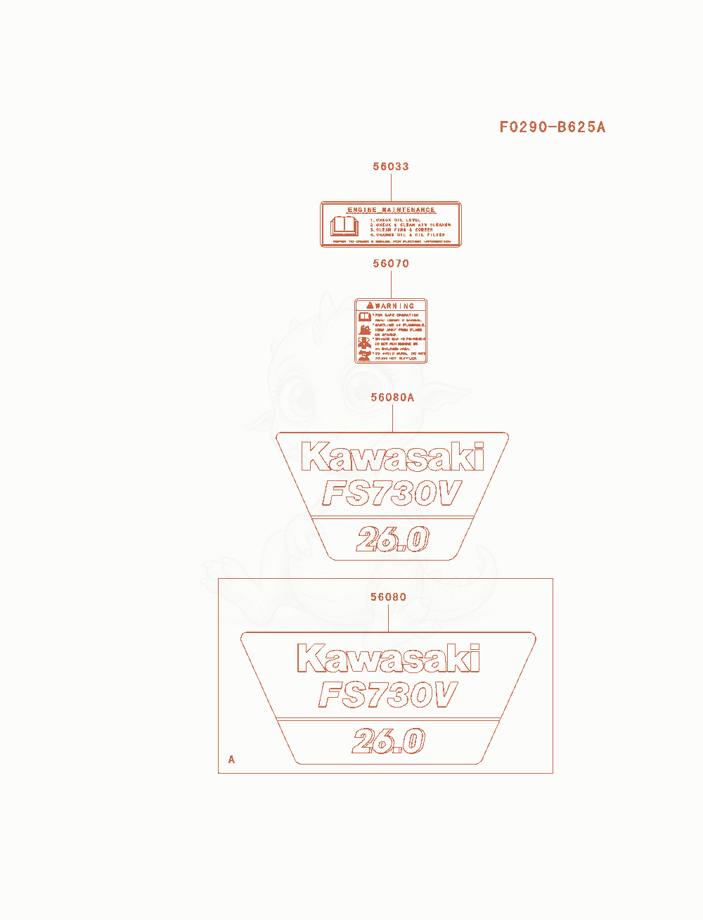 Exploded parts diagram of the Label of a Kawasaki FS730V-BS04 engine, with numbered balloons