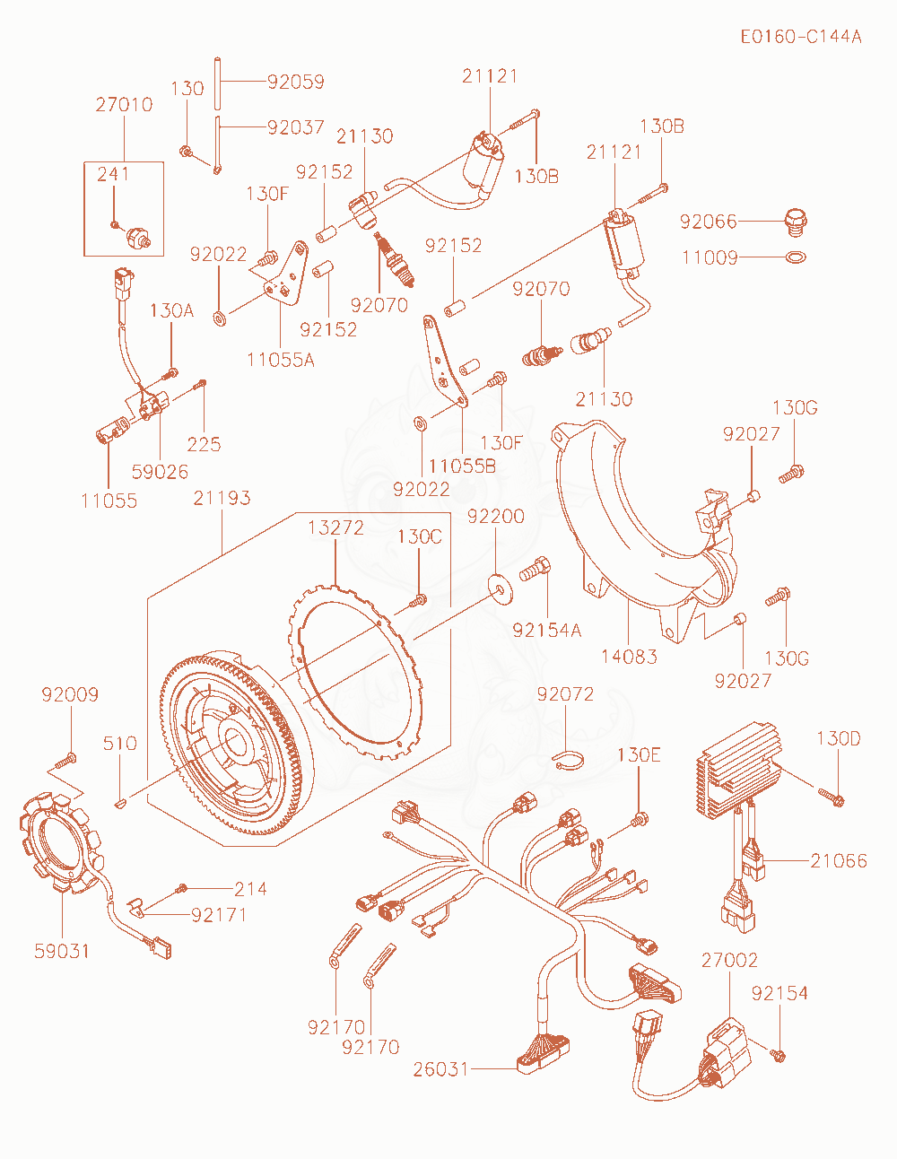 Despiece del Electric-Equipment de un motor Kawasaki FD851D-PS02, con globos numerados