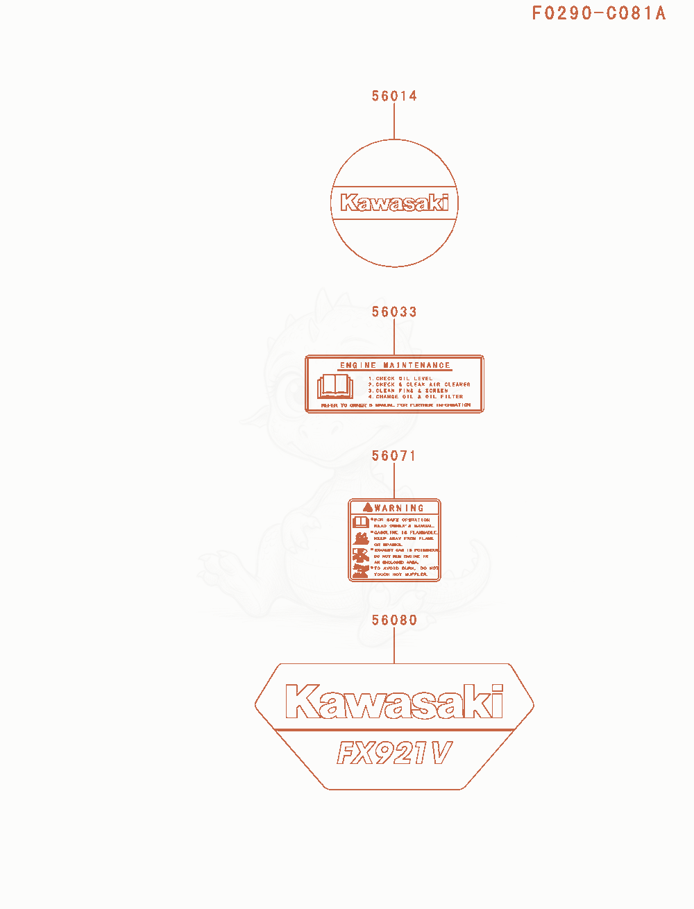Exploded parts diagram of the Label of a Kawasaki FX921V-HS00 engine, with numbered balloons