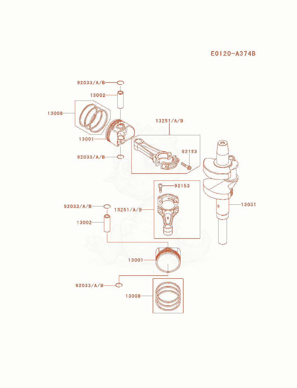 Exploded parts diagram of the Piston / Crankshaft of a Kawasaki FX751V-AS00 engine, with numbered balloons