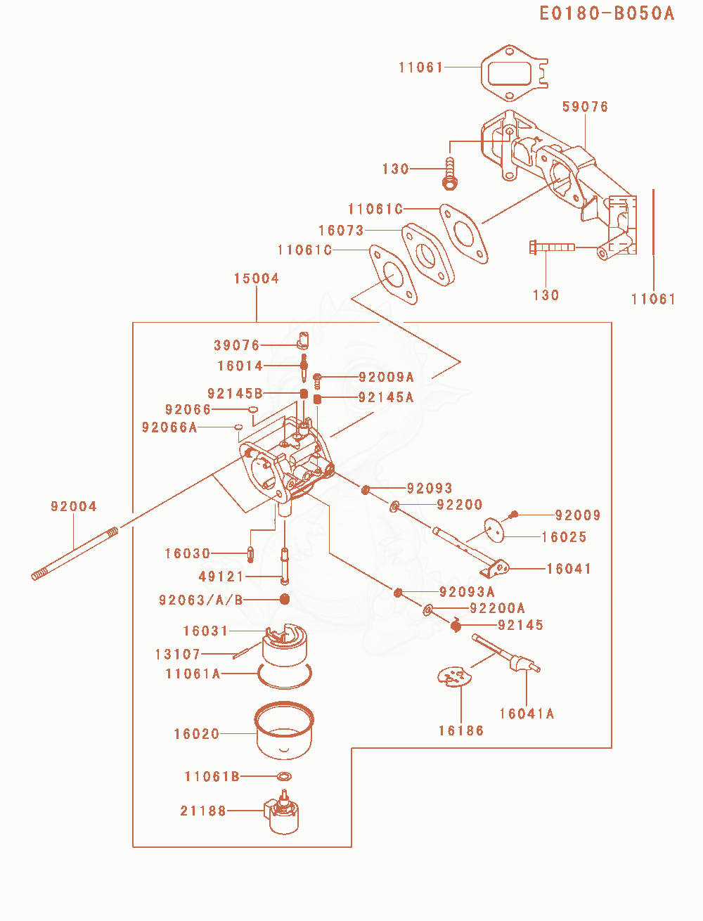 Exploded parts diagram of the Carburetor of a Kawasaki FS600V-AS02 engine, with numbered balloons