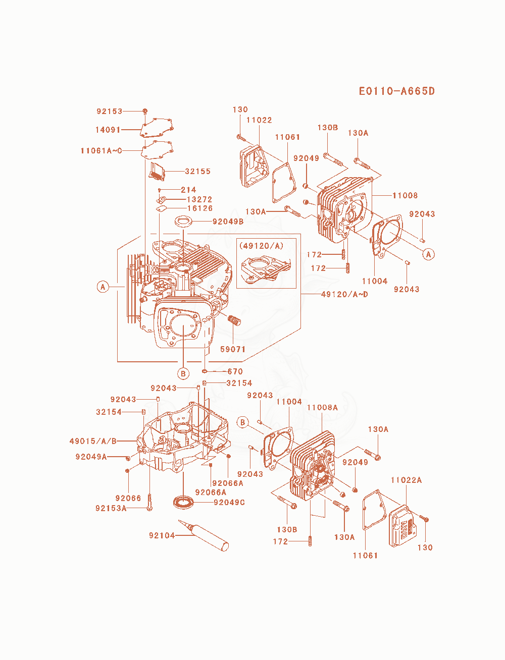 Despiece del Cylinder / Crankcase de un motor Kawasaki FX651V-AS00, con globos numerados
