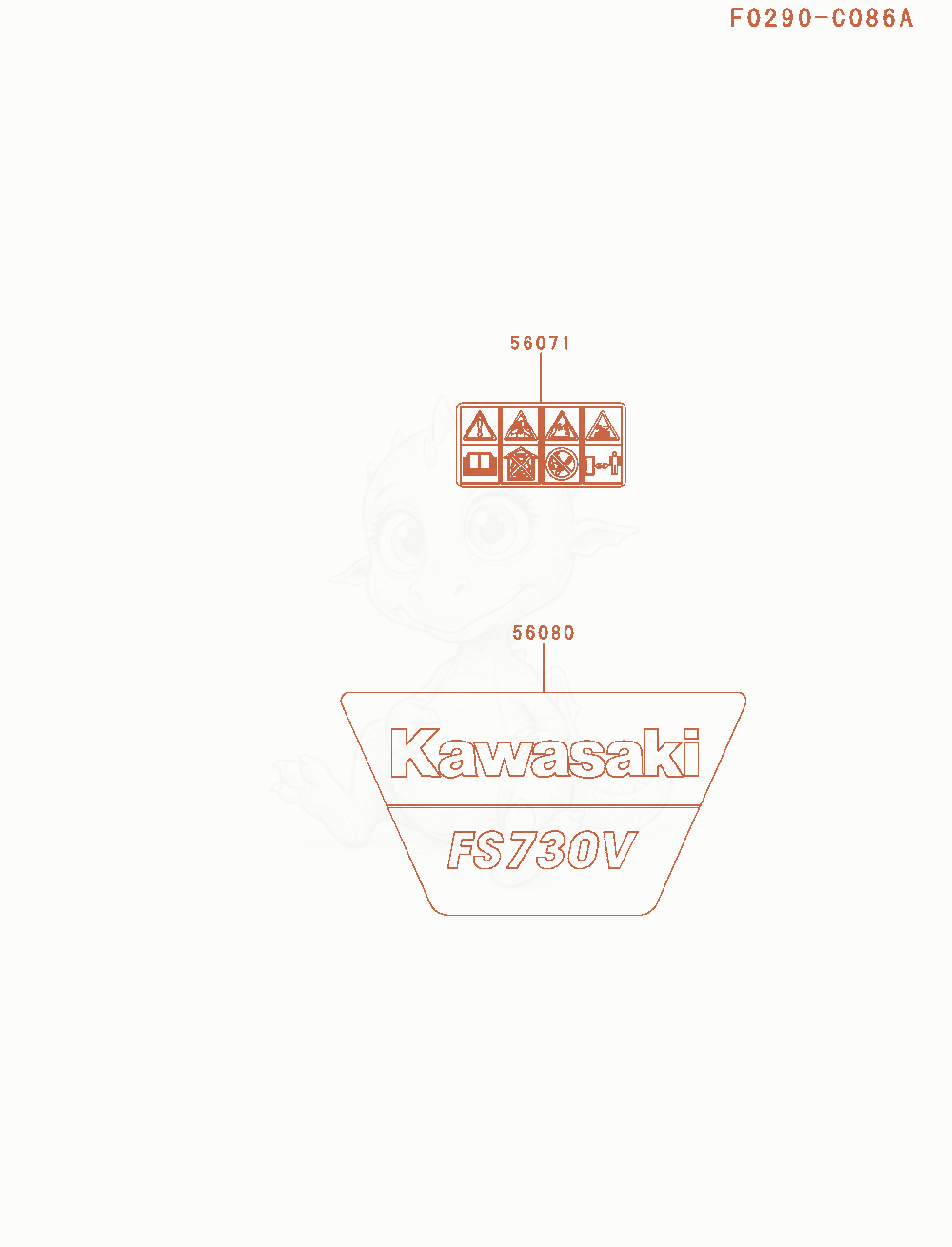 Exploded parts diagram of the Label of a Kawasaki FS730V-AS53 engine, with numbered balloons