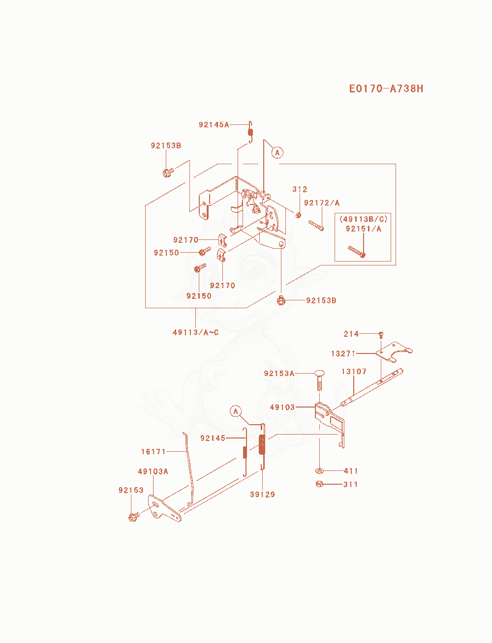 Despiece del Control-Equipment de un motor Kawasaki FS651V-AS11, con globos numerados