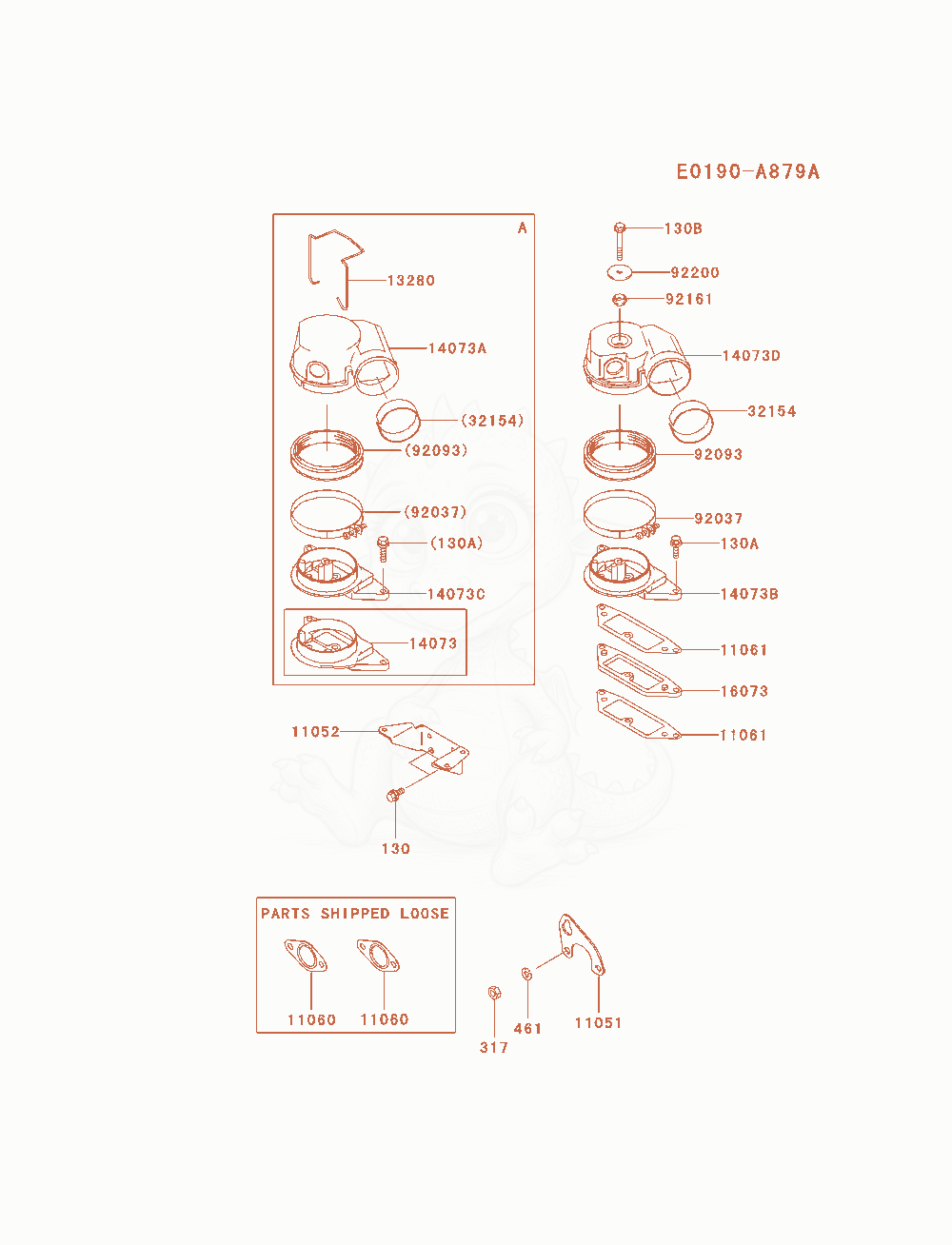 Despiece del Air-Filter / Muffler de un motor Kawasaki FD791D-AS06, con globos numerados