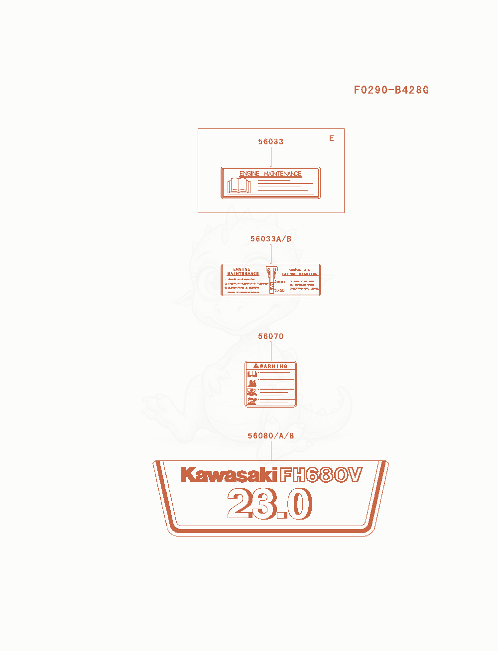 Exploded parts diagram of the Label of a Kawasaki FH680V-ES20 engine, with numbered balloons