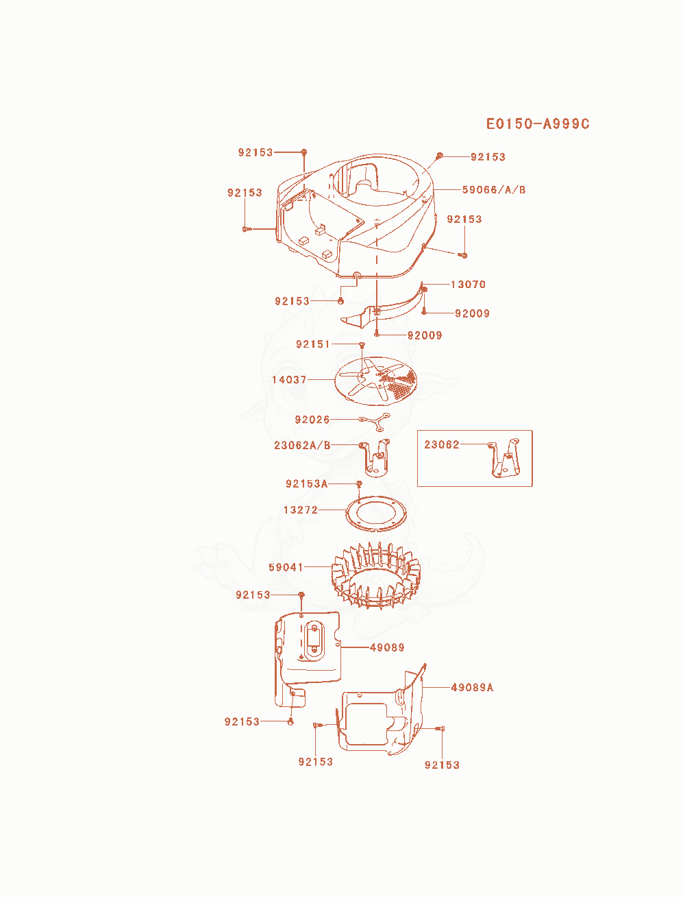 Despiece del Cooling-Equipment de un motor Kawasaki FR691V-AS09, con globos numerados