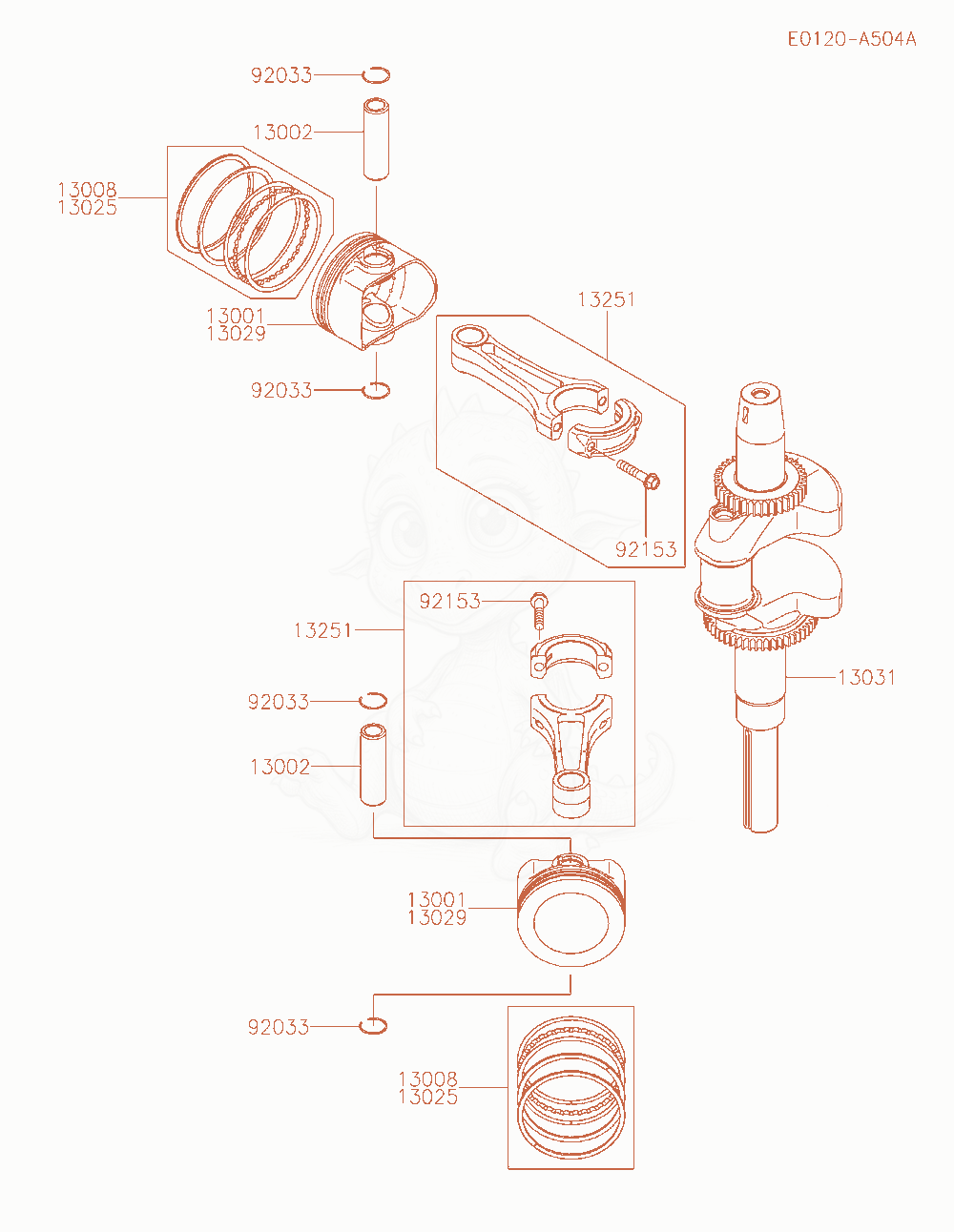 Exploded parts diagram of the Piston / Crankshaft of a Kawasaki FXT00V-JS00 engine, with numbered balloons