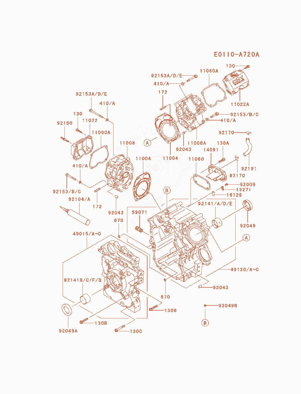 Exploded parts diagram of the Cylinder / Crankcase of a Kawasaki FD791D-DS01 engine, with numbered balloons