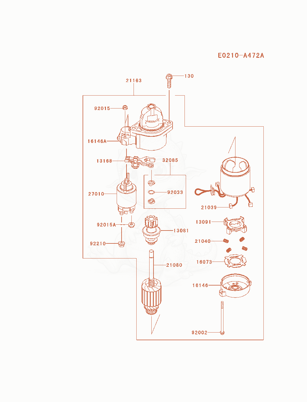 Exploded parts diagram of the Starter of a Kawasaki FXT00V-AS20 engine, with numbered balloons