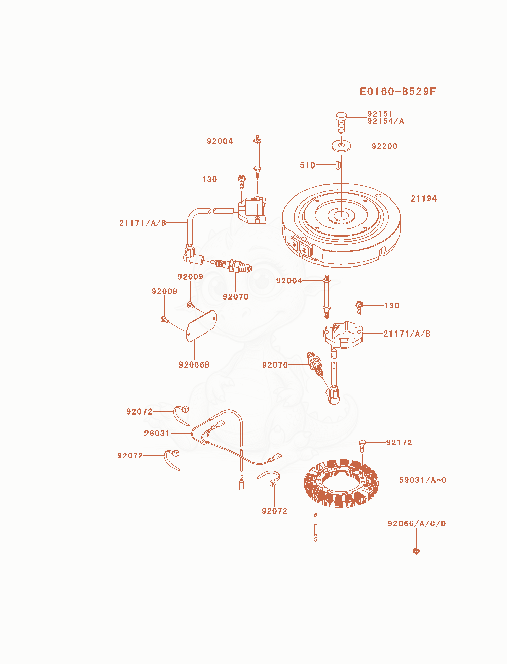 Despiece del Electric-Equipment de un motor Kawasaki FS541V-AS11, con globos numerados