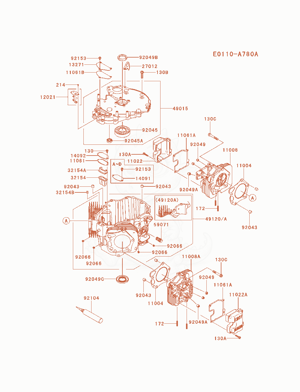 Despiece del Cylinder / Crankcase de un motor Kawasaki FXT00V-AS01, con globos numerados
