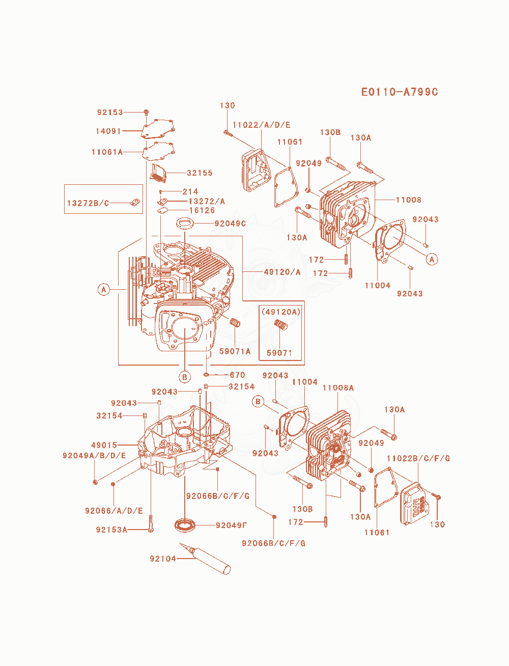 Exploded parts diagram of the Cylinder / Crankcase of a Kawasaki FR651V-AS09 engine, with numbered balloons