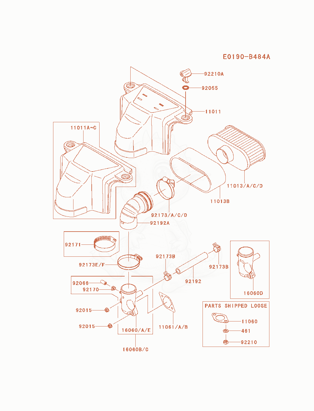 Exploded parts diagram of the Air-Filter / Muffler of a Kawasaki FS541V-AS00 engine, with numbered balloons