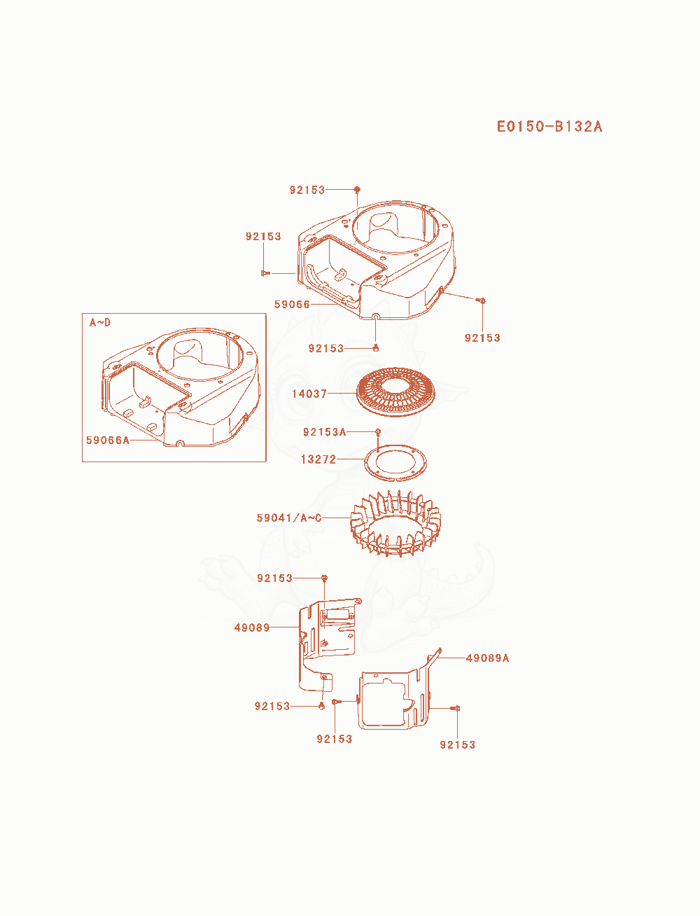 Despiece del Cooling-Equipment de un motor Kawasaki FS600V-AS01, con globos numerados