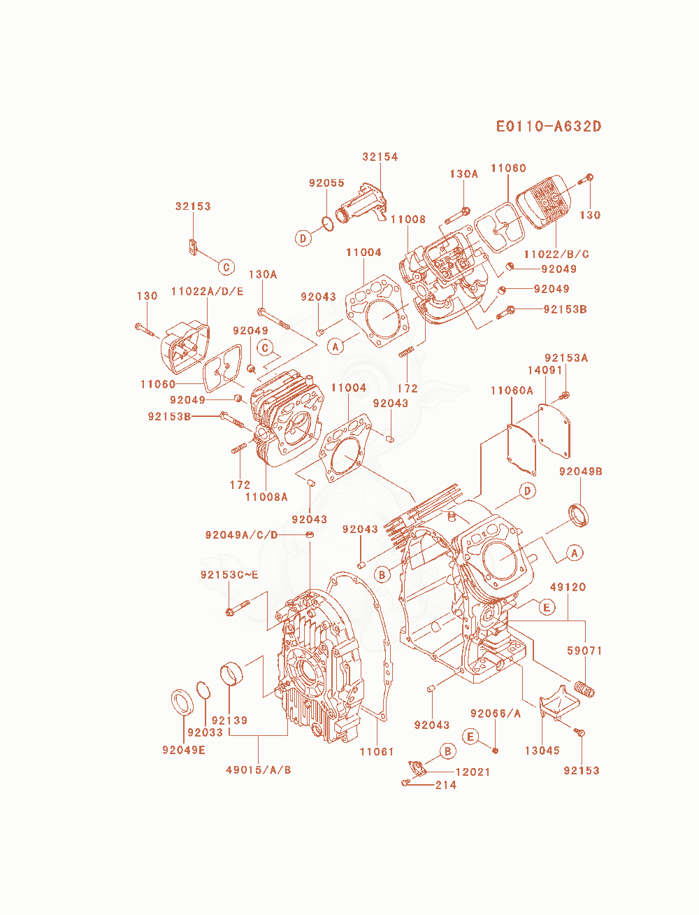 Exploded parts diagram of the Cylinder / Crankcase of a Kawasaki FH601D-FS01 engine, with numbered balloons