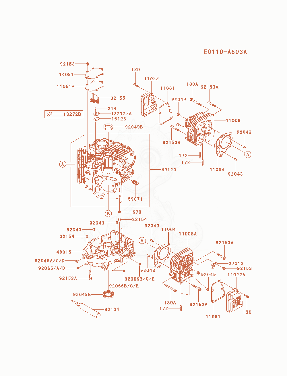 Despiece del Cylinder / Crankcase de un motor Kawasaki FS541V-AS23, con globos numerados