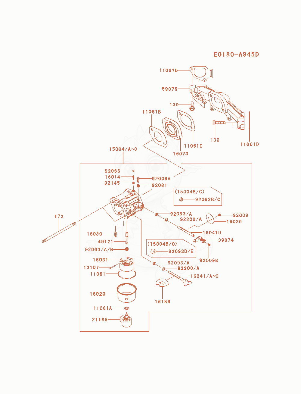 Exploded parts diagram of the Carburetor of a Kawasaki FR691V-AS15 engine, with numbered balloons
