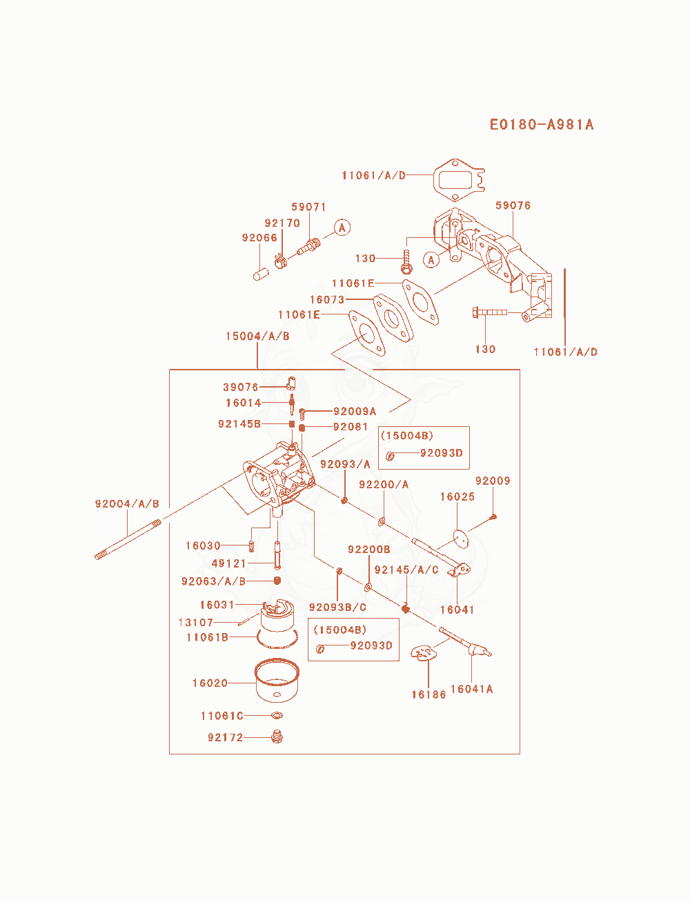 Despiece del Carburetor de un motor Kawasaki FS541V-AS23, con globos numerados