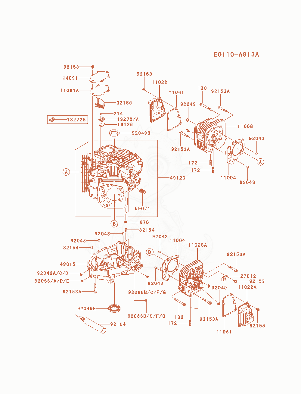 Exploded parts diagram of the Cylinder / Crankcase of a Kawasaki FR541V-CS04 engine, with numbered balloons