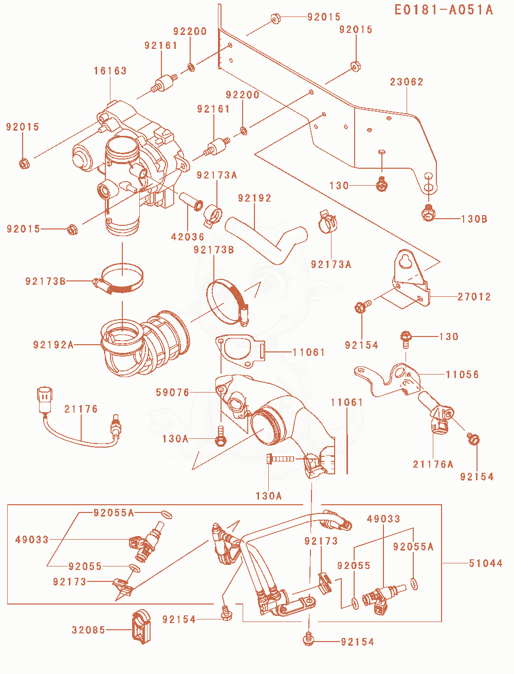 Despiece del Throttle-Equipment de un motor Kawasaki FS730V-AS01, con globos numerados