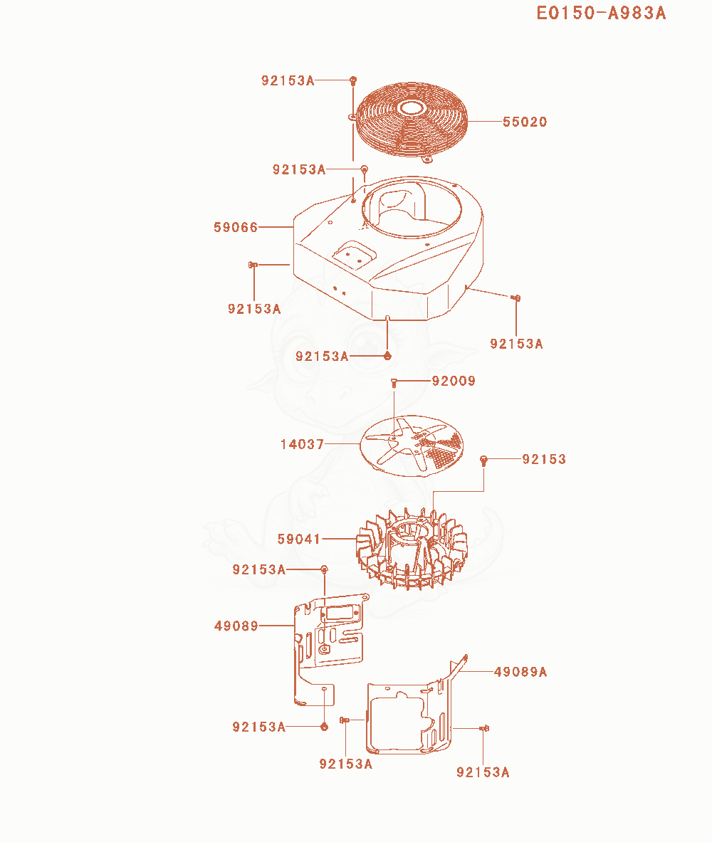Despiece del Cooling-Equipment de un motor Kawasaki FX541V-CS05, con globos numerados