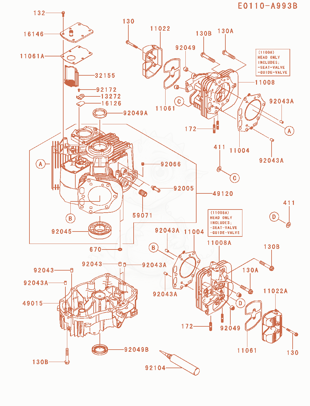 Exploded parts diagram of the Cylinder / Crankcase of a Kawasaki FX850V-AR31 engine, with numbered balloons